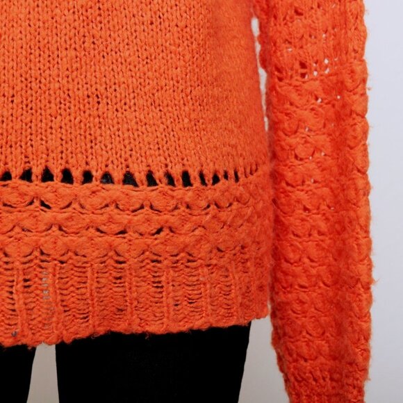 Free People Crashing Waves Wool Blend Open Knit Oversized Sweater Orange Women S - Picture 13 of 14